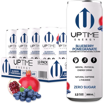UPTIME Energy Drink Blueberry Pomegranate, Sugar Free, 12 Pack, 12 Fl Oz Cans, 142mg Natural Caffeine