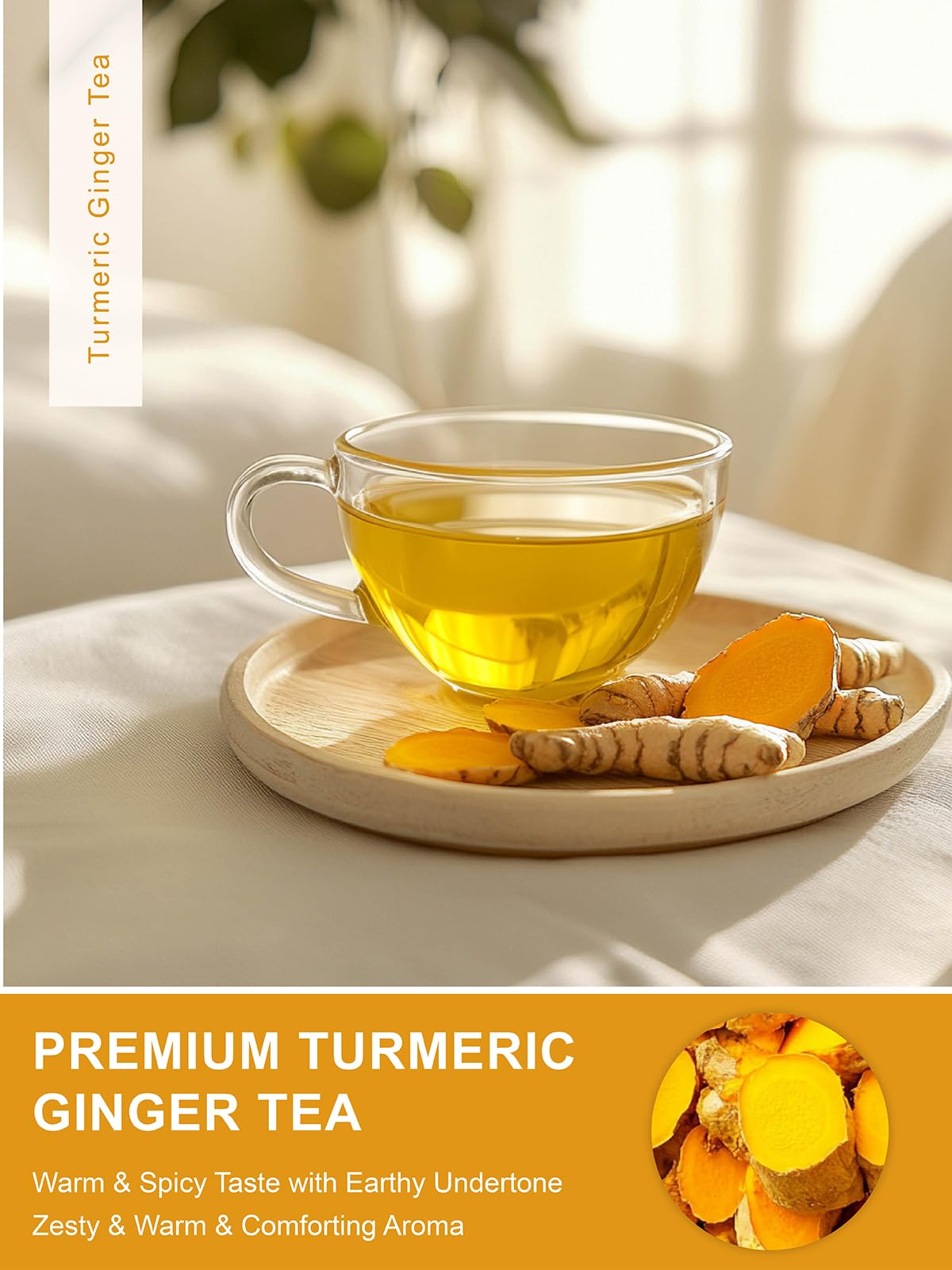 TeeLux Turmeric Ginger Tea Bags - Caffeine Free Herbal Tea, 100 Count, Spicy & Smooth Flavor