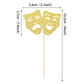 24 Pcs Theatrical Mask Cupcake Toppers Gold Glitter Comedy Movie Night Cupcake Picks Film Festival Theme Birthday Party Cake Dec