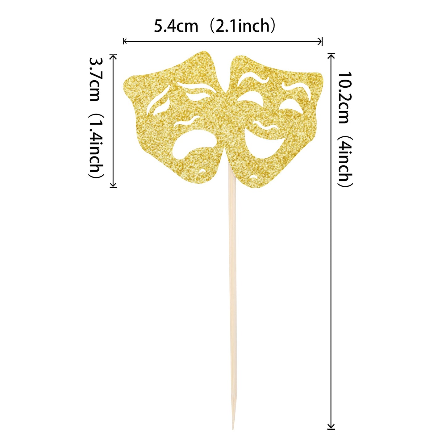 24 Pcs Theatrical Mask Cupcake Toppers Gold Glitter Comedy Movie Night Cupcake Picks Film Festival Theme Birthday Party Cake Dec