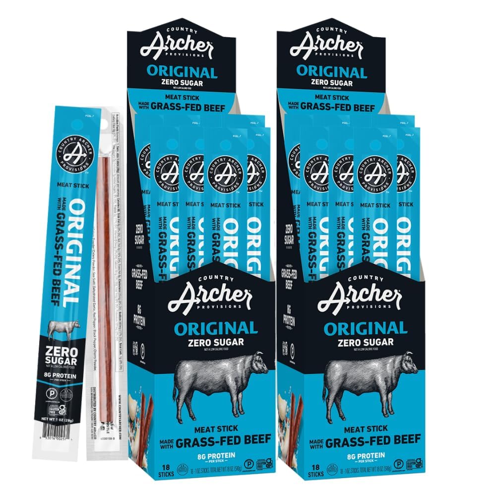 Country Archer Beef Jerky Sticks - Grass Fed, Gluten Free, Paleo, Keto - 1 oz (Pack of 36)