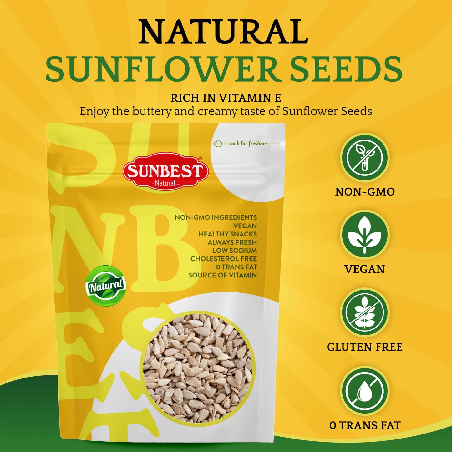 Sunbest Natural Raw Sunflower Seed Kernels 32 Oz (2 Lbs) 1 Pack - Unsalted & Nutritious For Snacking, Cooking, & Baking - Vegan-Friendly - Ideal For On-The-Go & Recipes - Bulk Size For Value