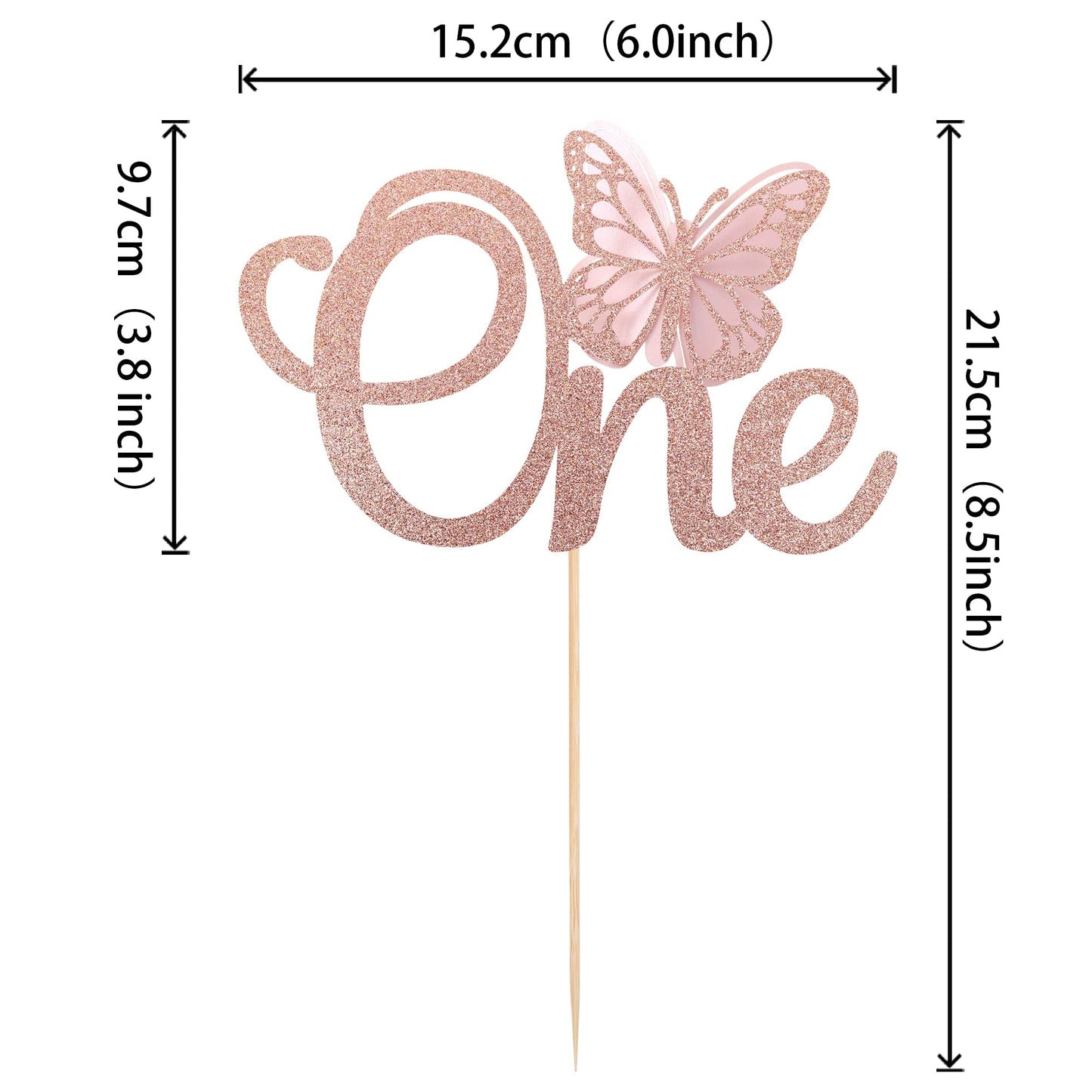 Rssta i Butterfly Cake Topper, Rose Gold Glitter, Baby Shower & 1st Birthday Party Decorations, Model XM021-Rose Gold