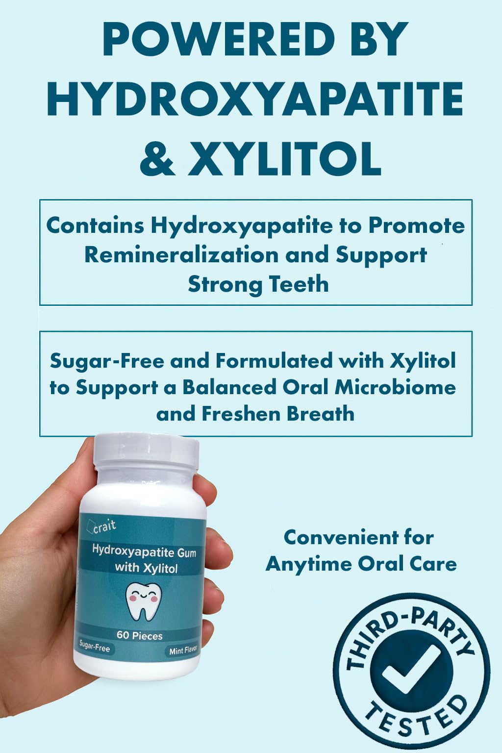 crait Hydroxyapatite Gum Remineralizing Gum with Non-Nano Hydroxyapatite and Xylitol  70mg HA Per Piece  Sugar-Free Mint Chewing Gum for Fresh Breath  Bad Breath Treatment  60 Pieces