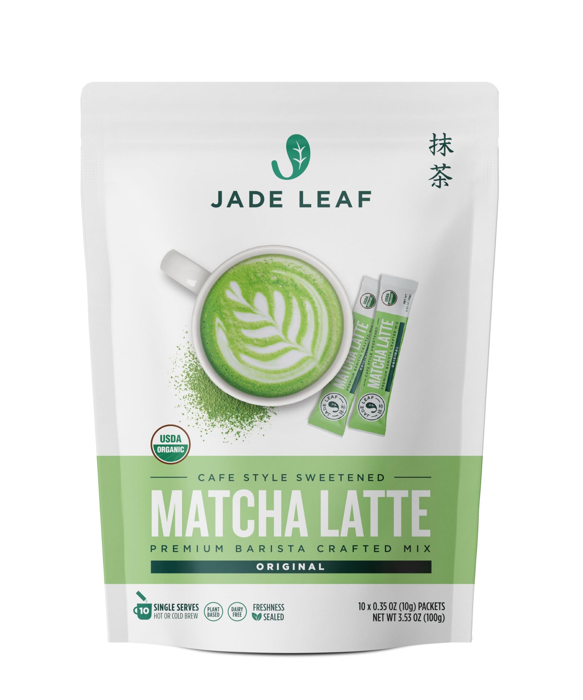 Jade Leaf Matcha Organic Sweetened Matcha Latte Mix - 10 Single Serve Sticks - 0.35 Ounce Total - Powder