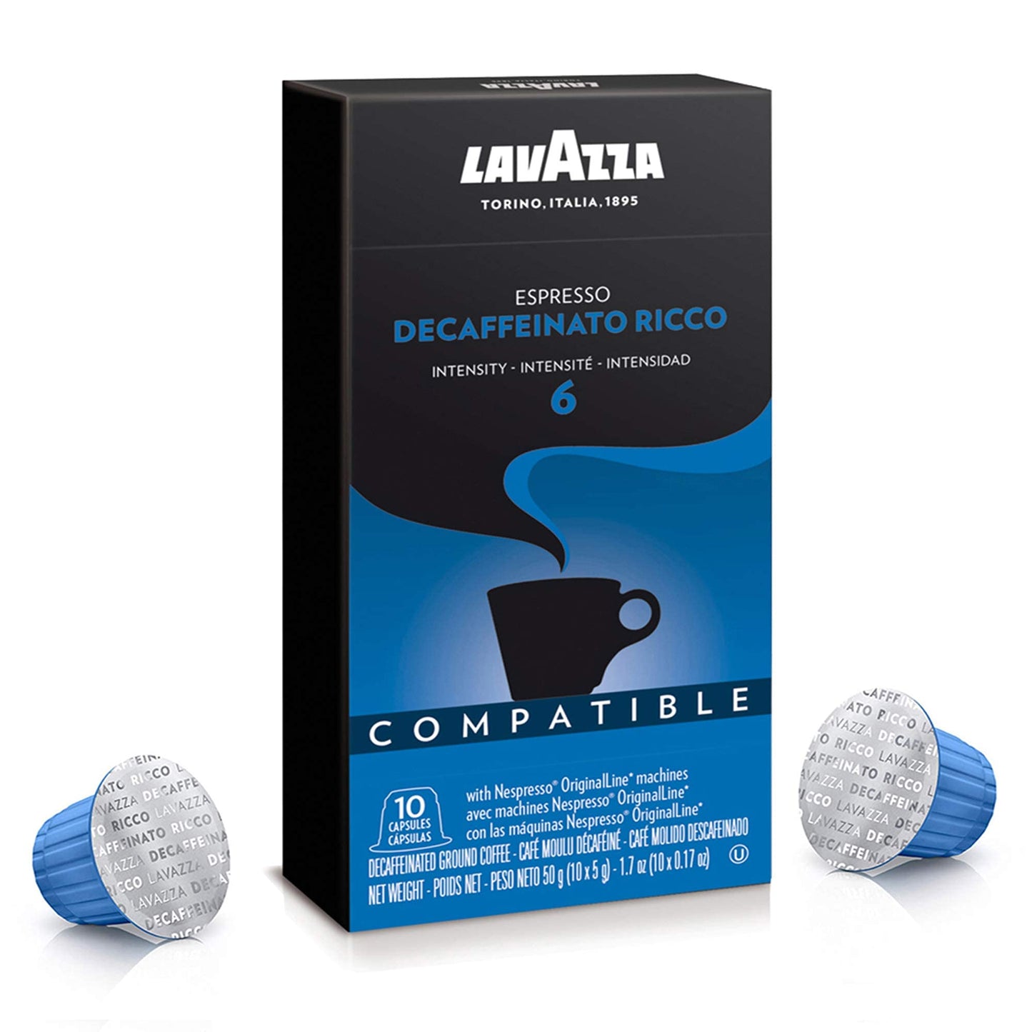 Lavazza Decaffeinato Ricco Espresso Dark Roast Capsules Compatible with Nespresso Original Machines Blended and roasted in Italy  Decaffeinated with sweet  Rich flavor  10 Count (Pack of 6)