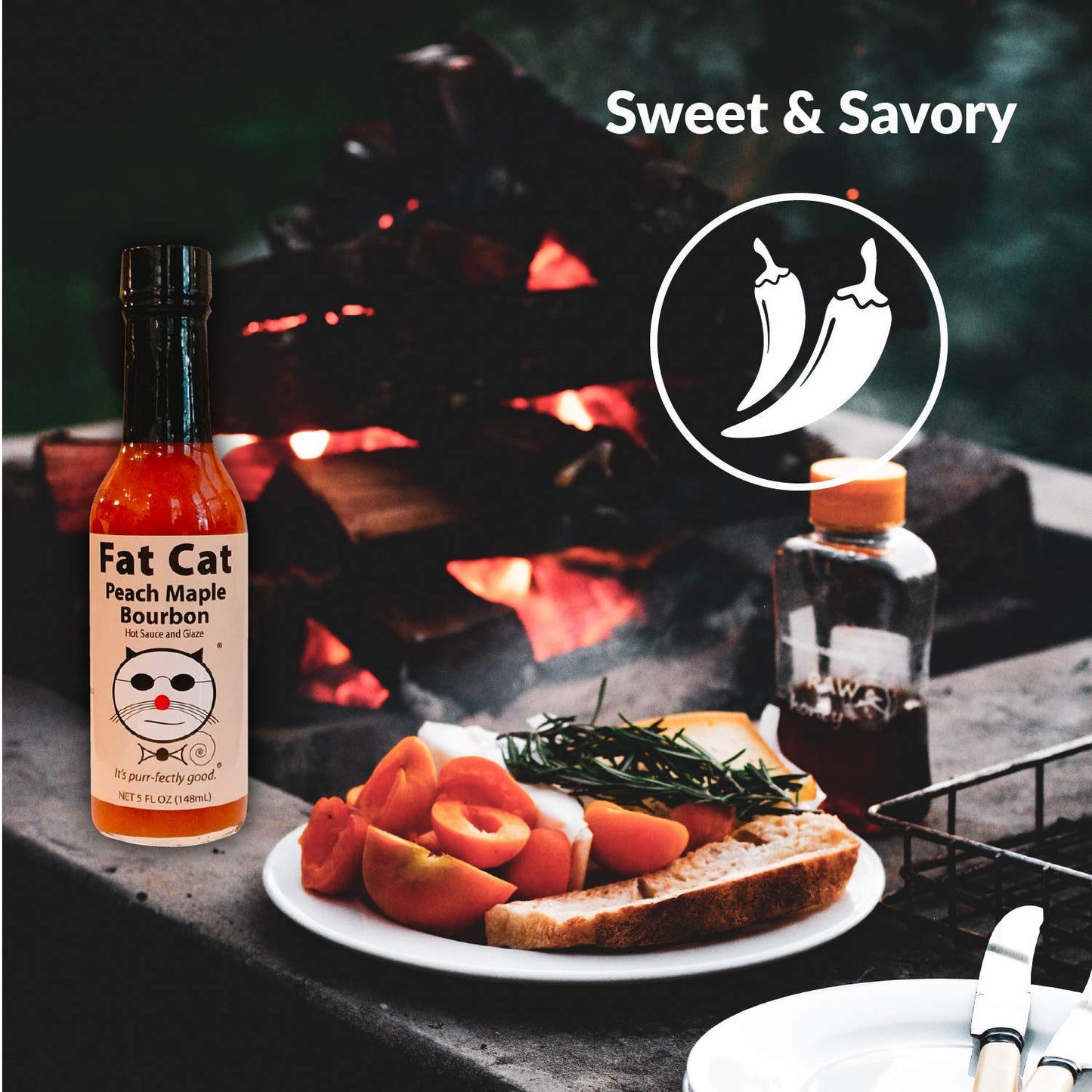 Fat Cat Peach Maple spirit-inspired flavor Hot Sauce & Glaze, Sweet Savory Flavor, Mild Heat, 5 Fl Oz (Pack of 3), Gluten Free, Vegan, Keto Friendly