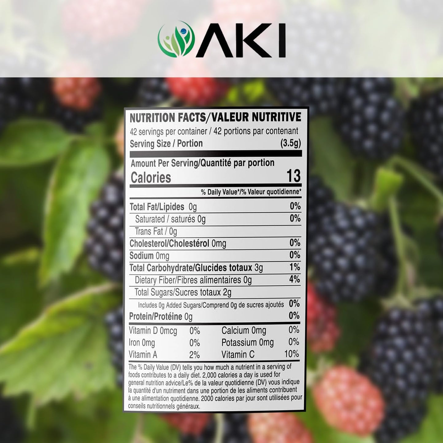 AKI ORGANIC BlackBerry Powder, 5.29 Oz - Nutrient-Rich, Sugar-Free, Vegan-Friendly, Perfect for Baking, Smoothies, and Flavoring
