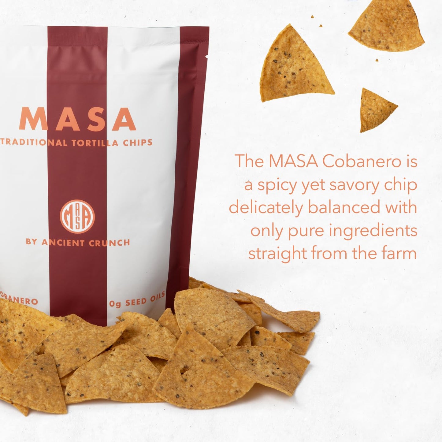 Ancient Crunch MASA Chips - Handmade Cobanero Tortilla Chips - Spicy - 5 Ounce (Pack of 6) - Naturally Grown Yellow Corn - Red