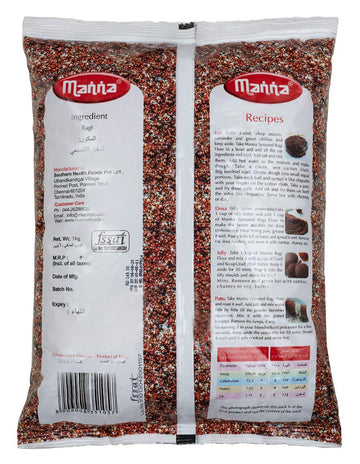 Manna Sprouted Ragi Flour 2Kg (1Kg X 2 Packs) | 100% Natural Sprouted Finger Millet Flour | Nachni Atta | Kelvaragu Flour | Rich