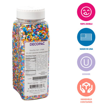 Decopac Rainbow Party Fusion Mix Sprinkles, 26Oz, Shaped Candy Sprinkles In Handheld Container, Magical Edible Decorations For C