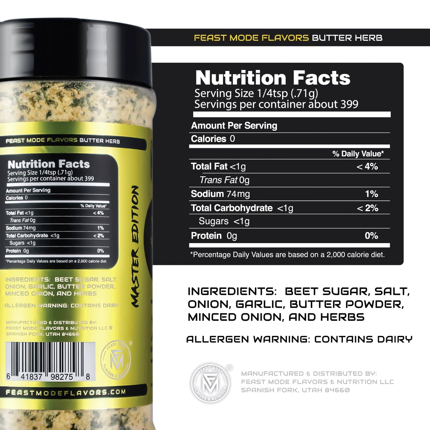 Butter Herb Seasoning | Feast Mode Flavors 10Oz Master Edition | Low Sodium | Low Calorie | Zero Artificial Fillers Binders Or D