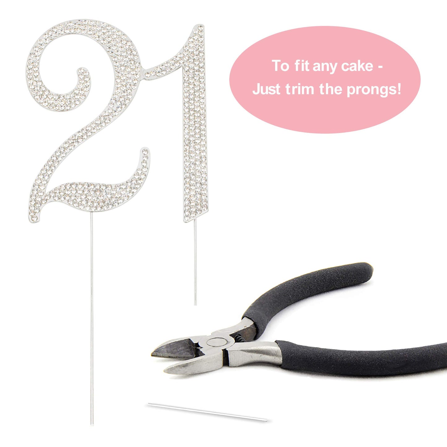 Crystal Creations 21 Cake Topper - Premium Silver Metal with Sparkly Rhinestones - 1 Count