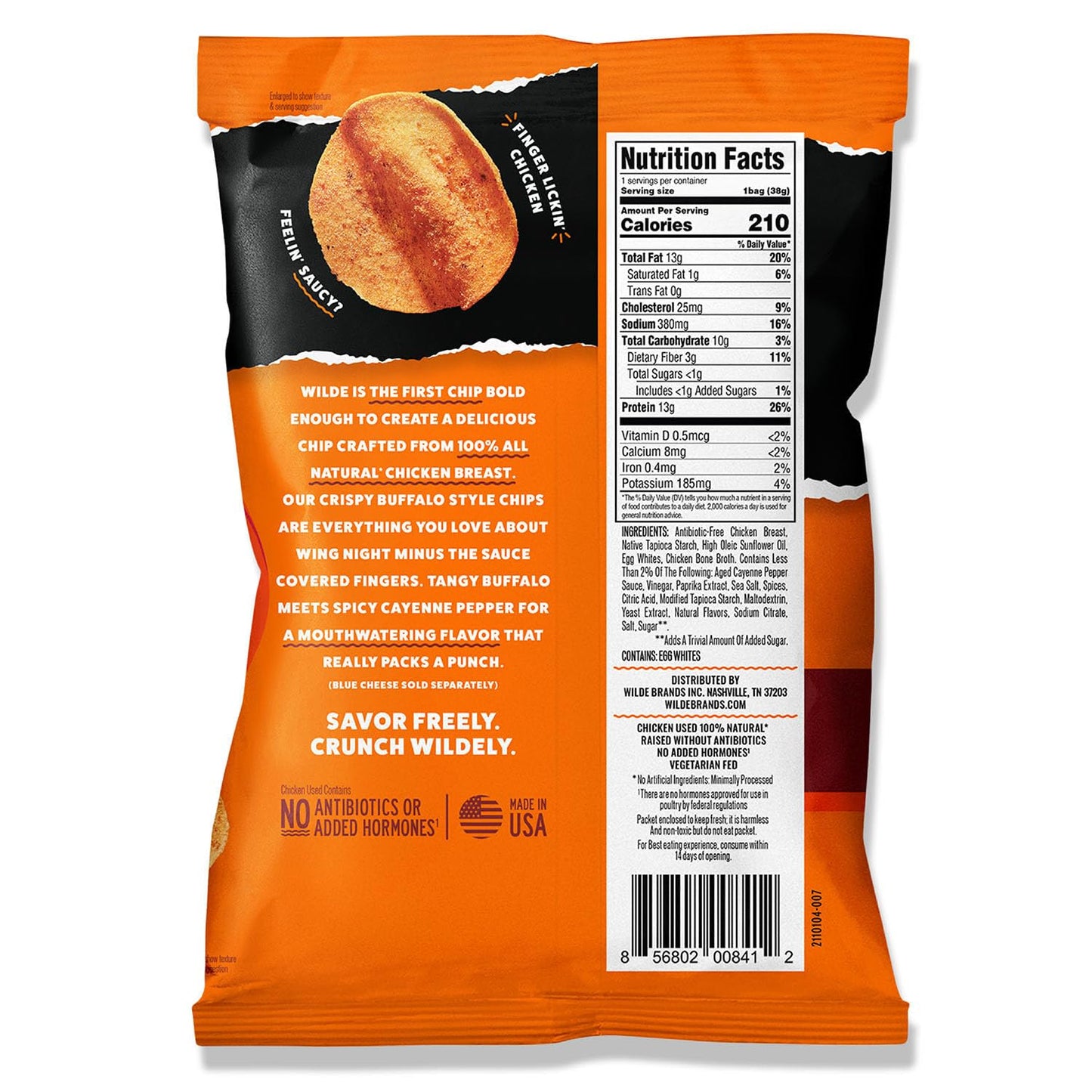 Wilde Buffalo Protein Chips, Thin And Crispy, High Protein, Keto Friendly, Made With Real Ingredients, 1.34Oz Bags (Pack Of 8)