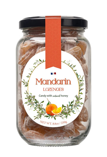 Gourmanity Mandarin Flavor Honey Lozenges 250Gr, Natural Lozenges Made With Honey & Mandarin Flavor, Gourmet Candy Honey Drops,