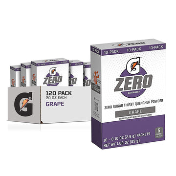 The Gatorade Company, Gatorade G Zero, Sugar Free Powder Sticks, 0.10Oz Packets (Mixes With 20 Ounces Of Water) 10 Pack (Grape)