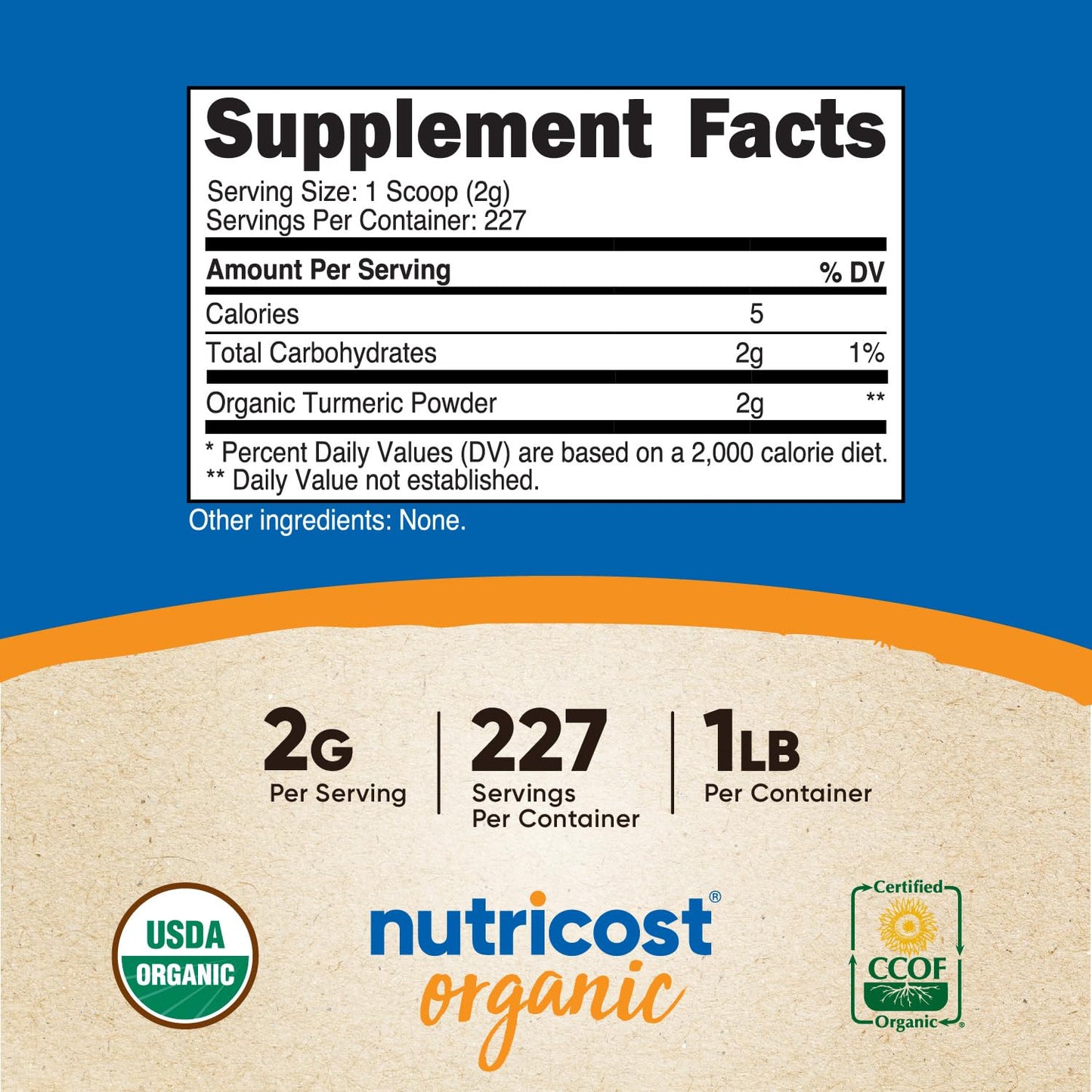 Nutricost Organic Turmeric Root Powder - USDA Organic, Gluten Free, Non-GMO, 16 Ounce (1 LB)