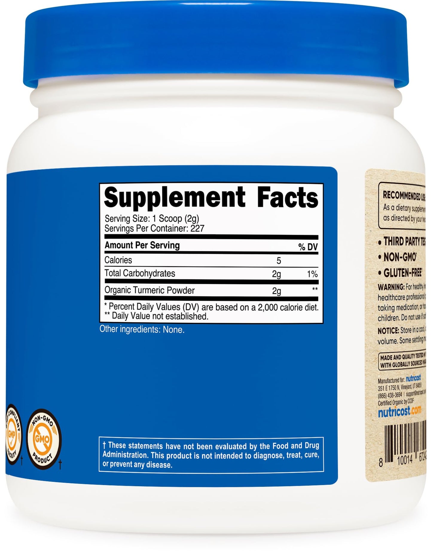 Nutricost Organic Turmeric Root Powder - USDA Organic, Gluten Free, Non-GMO, 16 Ounce (1 LB)