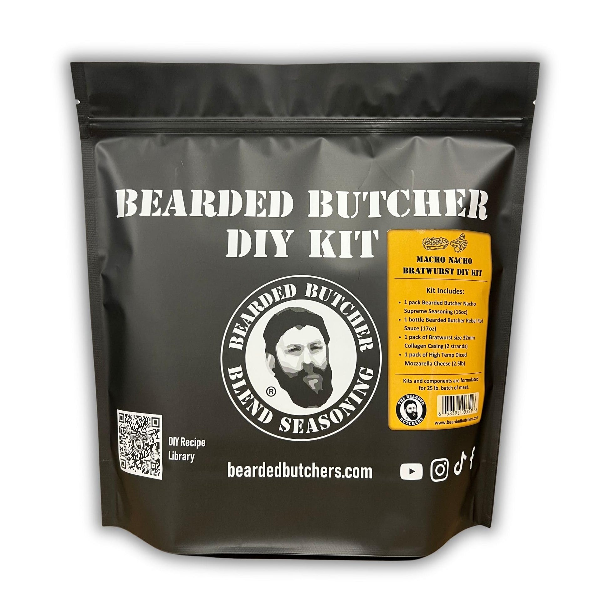 Bearded Butchers Macho Nacho Bratwurst DIY Kit - Make Flavorful Spicy & Cheesy Brats at Home - Includes Nacho Supreme Seasoning,
