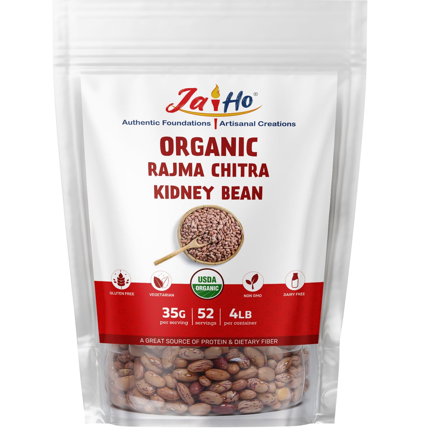 Jai Ho Organic Rajma Chitra Kidney Beans, 4 lb, USDA Organic, Non-GMO, Chemical-Free, Premium Quality