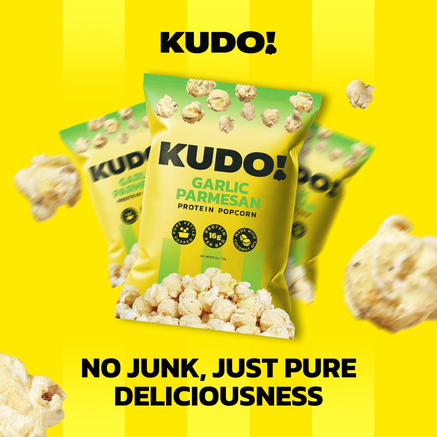Kudo - Garlic Parmesan Kettle-Popped Protein Popcorn - Whole Grain, No Preservatives, No Artificial Flavors, Zero Trans Fat, Tas