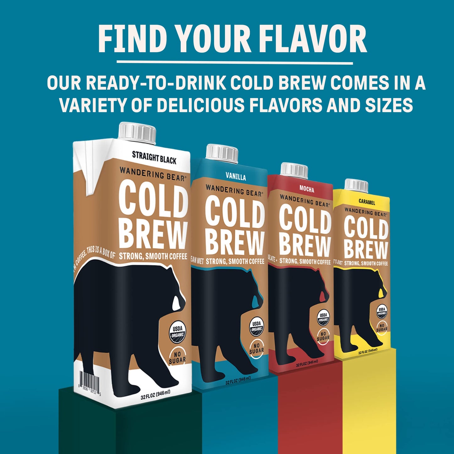 Wandering Bear Organic Vanilla Cold Brew Coffee  32 fl oz  6 pack - Extra Strong  Bold  Smooth  Unsweetened  Shelf-Stable  Ready to Drink  Gluten Free  & Vegan  Iced Cold Brewed Coffee Drinks