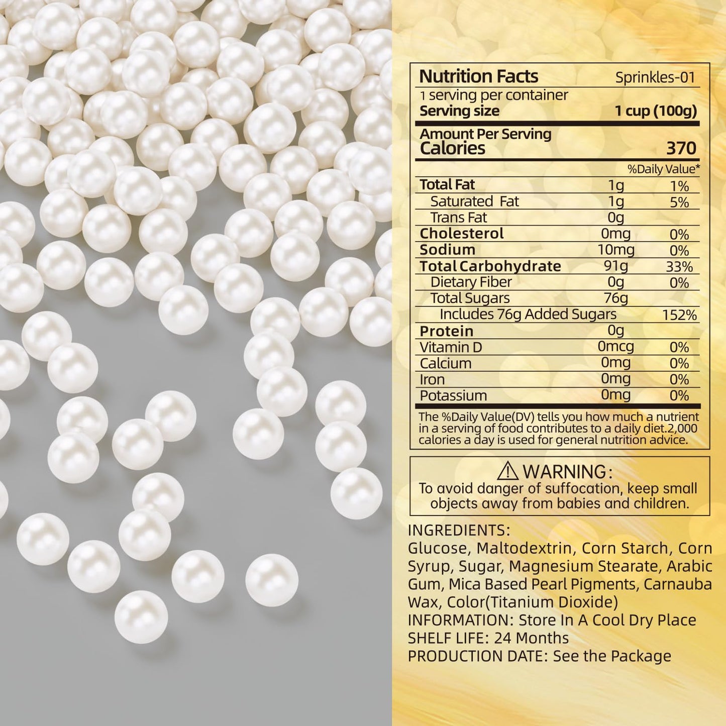 Bayep Edible Pearls For Cake Decorating 10Mm White Sprinkles For Cookies, Baking, Ice Cream, Cupcake Topper Pearl Sprinkles Perf