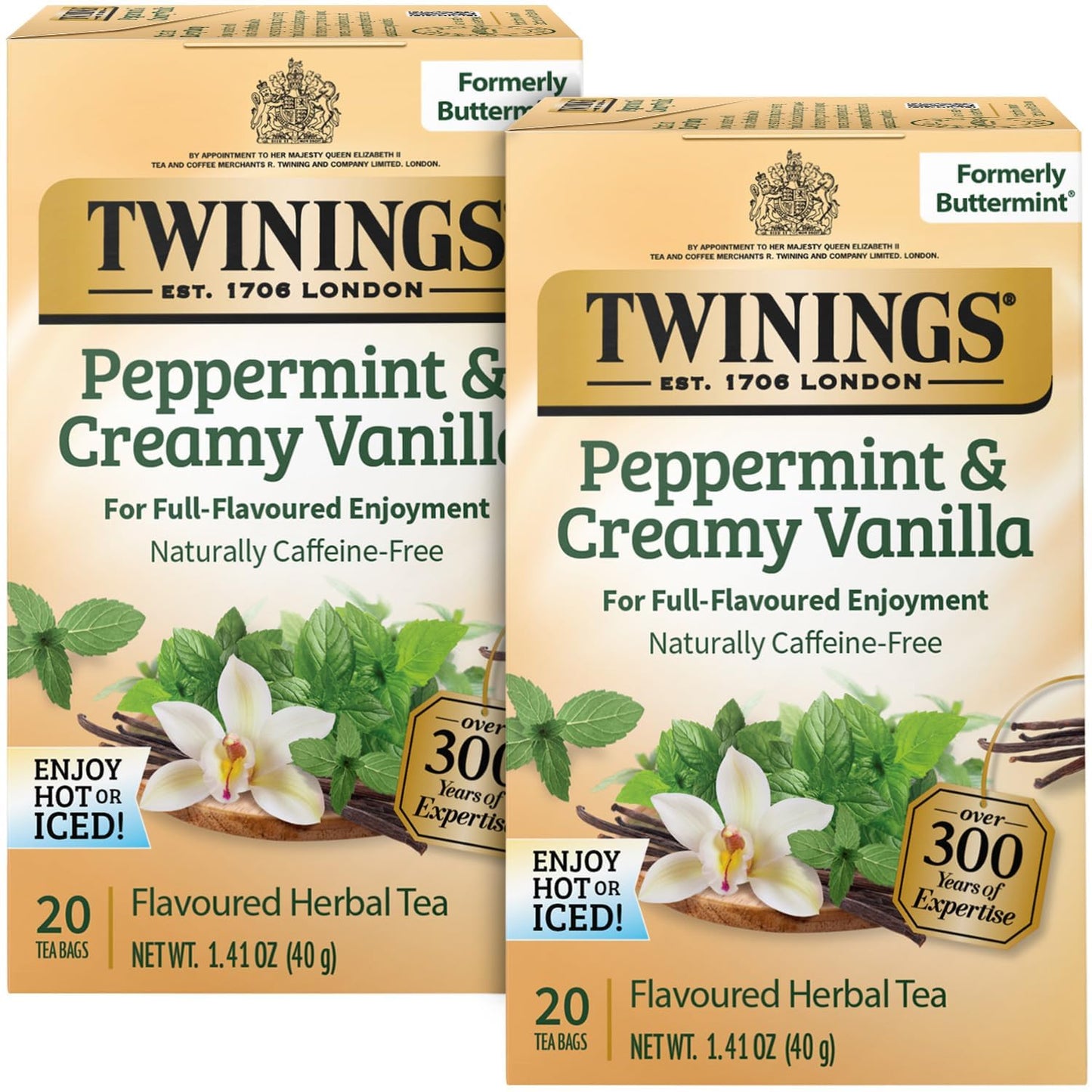 Twinings Peppermint & Creamy Vanilla Herbal Tea, Naturally Caffeine-Free, 20 Count (Pack of 2)