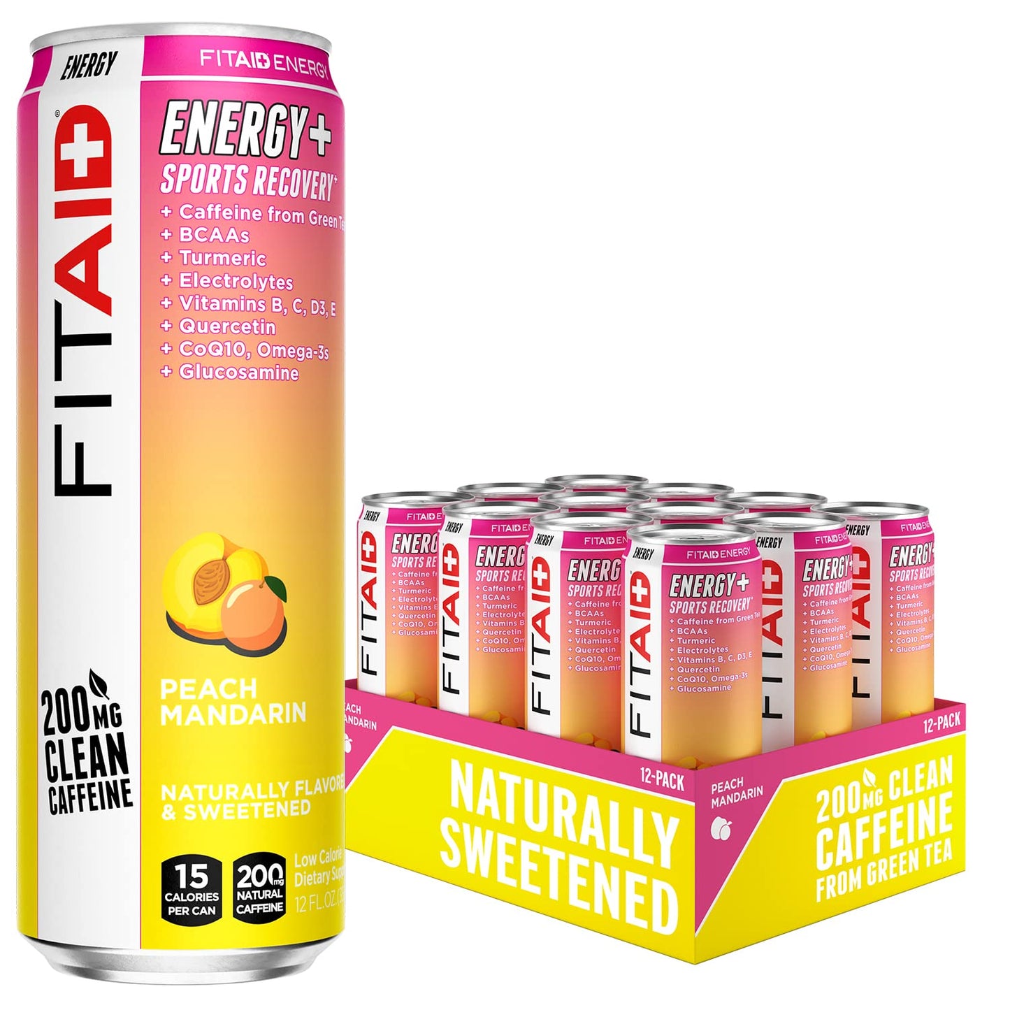 LIFEAID FITAID ENERGY Drink, 200mg Caffeine, Peach Mandarin, 12 Fl Oz, Pack of 12, Keto, Vegan, Gluten-Free
