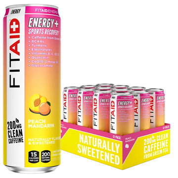 LIFEAID FITAID ENERGY Drink, 200mg Caffeine, Peach Mandarin, 12 Fl Oz, Pack of 12, Keto, Vegan, Gluten-Free