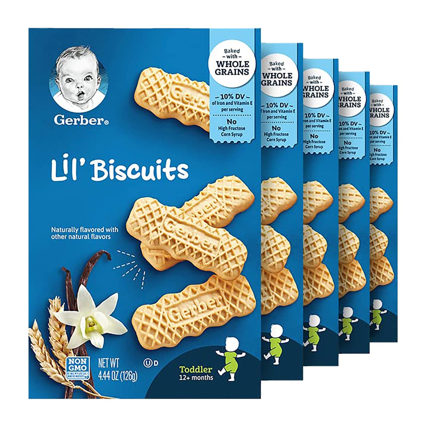 Gerber Lil Biscuits, Baked with Whole Grains, Non-GMO & No High Fructose Corn Syrup, Made for Toddlers, 4.44 OZ Box (Pack of 5 Boxes)