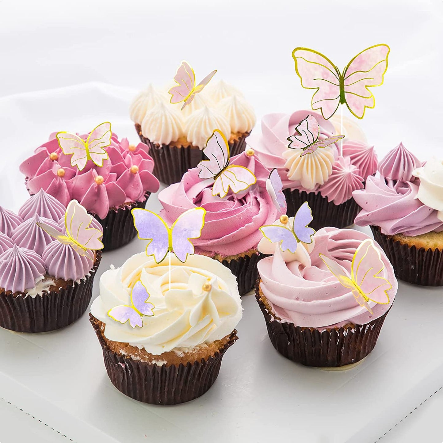 20Pcs Butterfly Cake Toppers 3D Gold Pink Purple Butterfly Cupcake Toppers Handmade Butterfly Cake Decorations For Girls Baby Sh