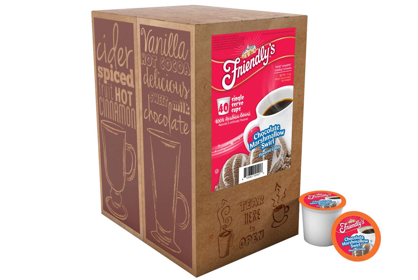 Friendlys Ice Cream Coffee Pods, Flavored Coffee, Chocolate Marshmallow Swirl, 40 Count, for Keurig K Cup malt-inspired