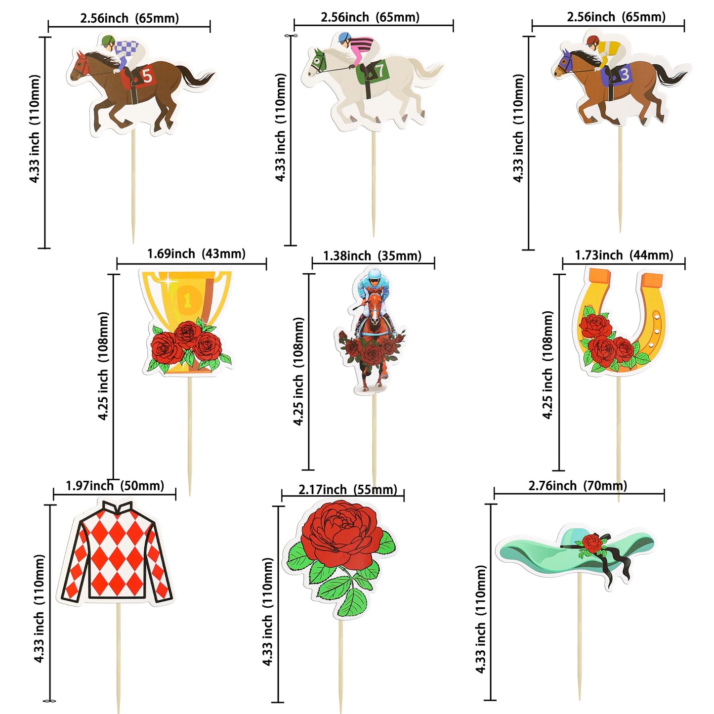 Ephlyn Horse Derby Cupcake Toppers - 36 Pcs Race Horse Toothpick Decorations for Party Supplies