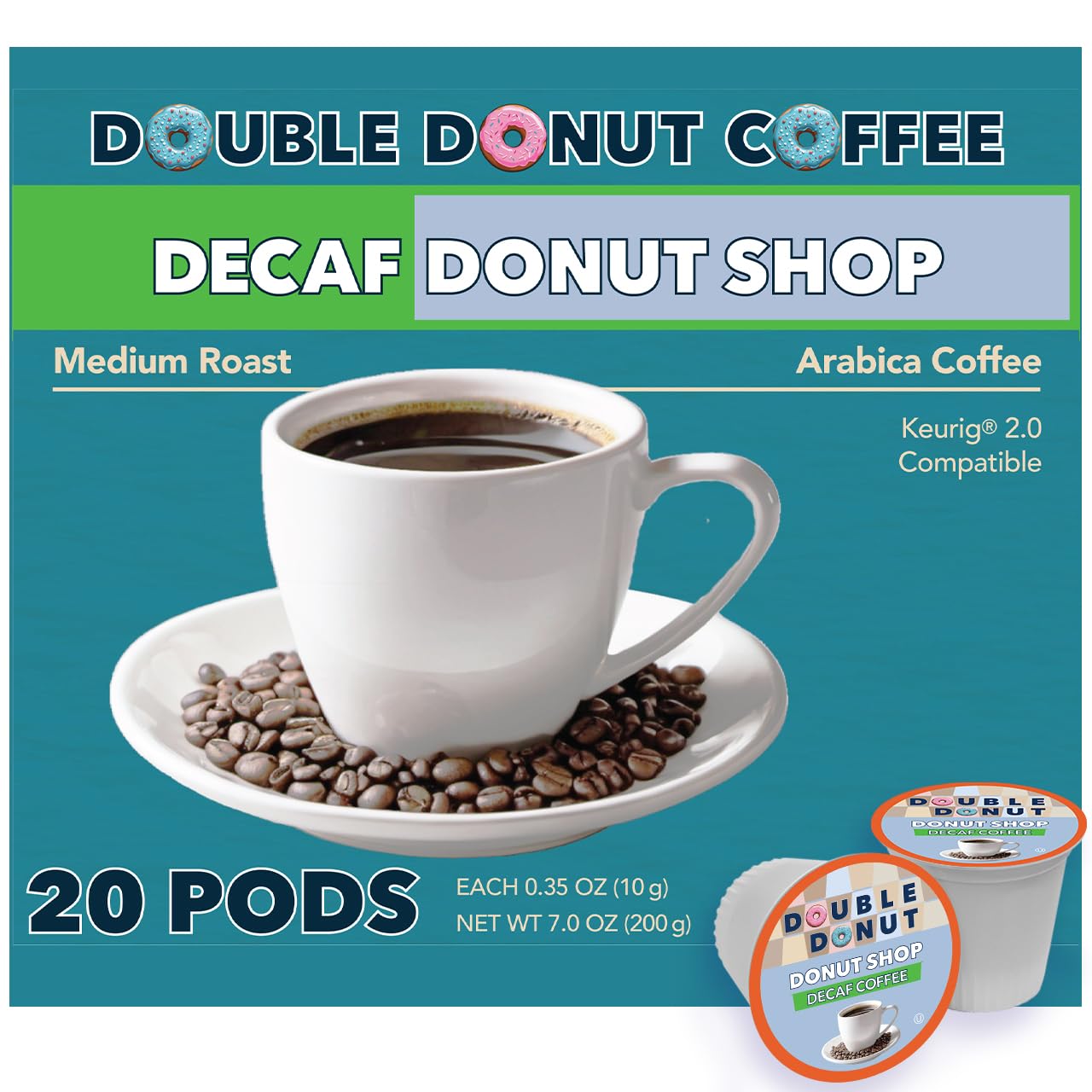 Double Donut Coffee Decaf Coffee Pods, Medium Roast, Single-Serve for Keurig, 20 Count