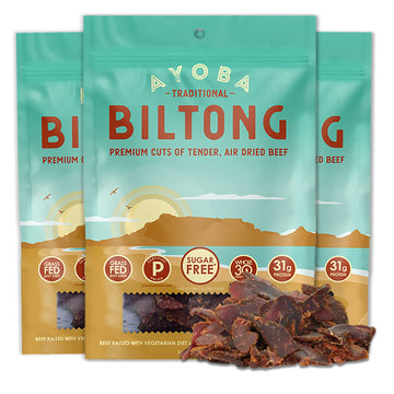 Ayoba Traditional Grass Fed Beef Biltong Slices (2 Ounce, Pack Of 3) Keto Friendly Air-Dried Grass Fed Beef Paleo Snacks - Glute