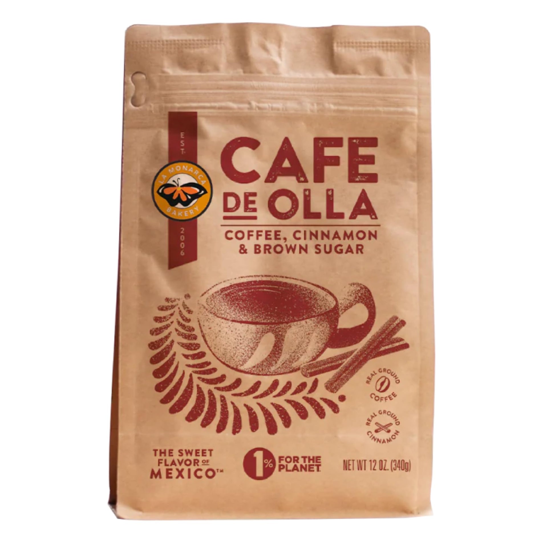 Caf? De Olla Ground Coffee  12 Ounce Bag  Cinnamon And Brown Sugar Spiced Mexican Dark Roast By La Monarca Bakery
