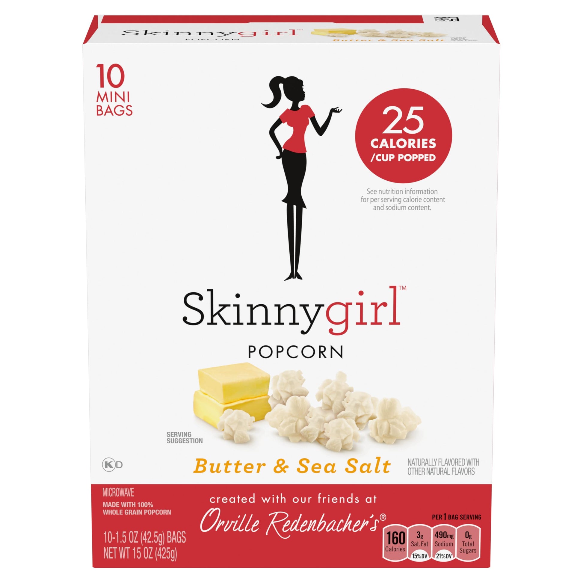 Orville Redenbachers Microwave Popcorn Mini Bags, Butter & Sea Salt, 10-Count, 1.5 oz.