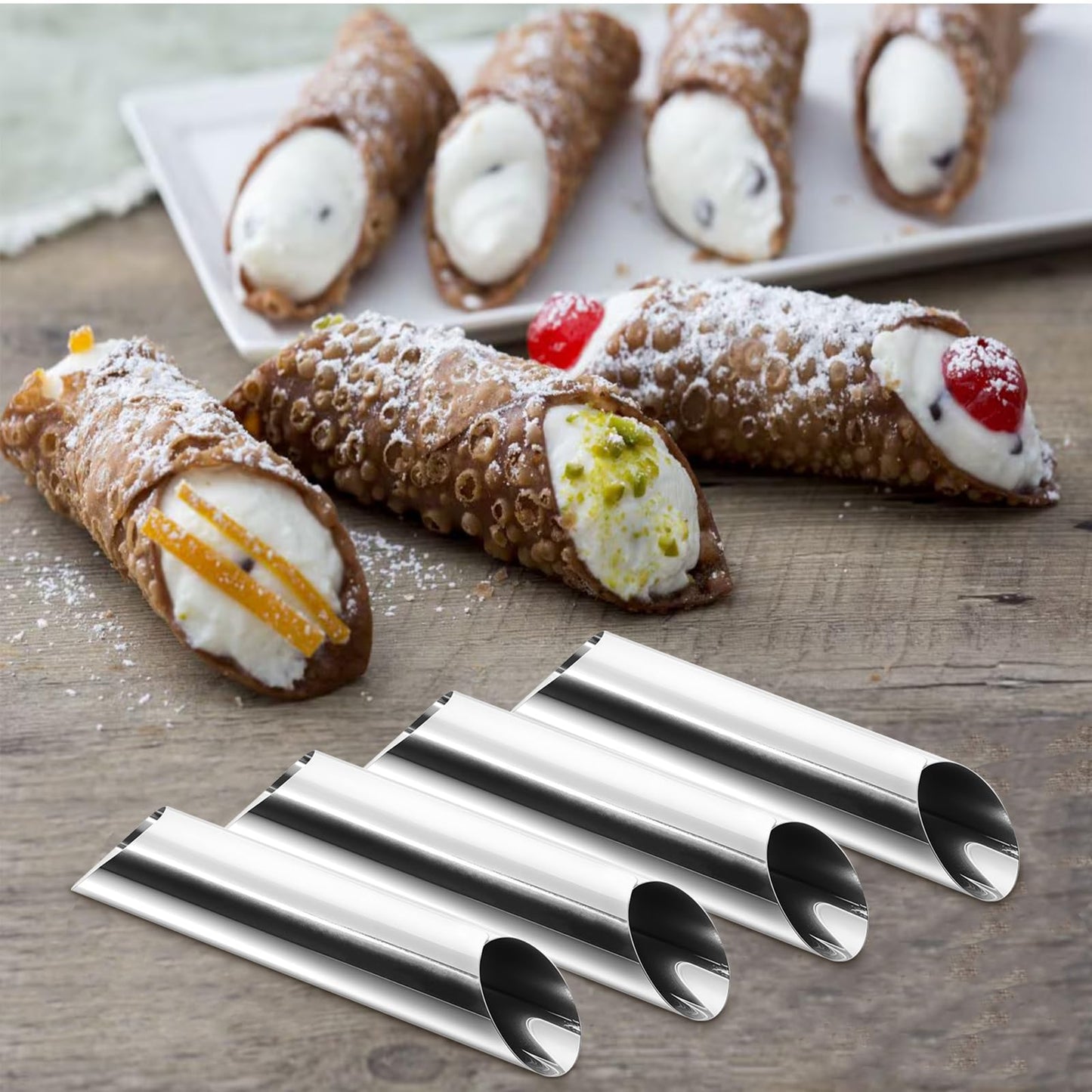 10 Pcs 5 Inch Cannoli Tubes Molds, Large Stainless Steel Cannolis Tubes, Non-Stick Cannoli Forms Cream Horn Danish Pastry Molds