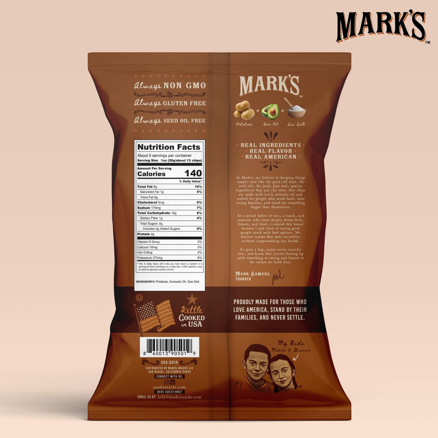 MARKS Kettle Cooked Avocado Oil Potato Chips  Sea Salt - Seed Oil & GMO Free | Sea Salt  5 oz (Pack of 3) | Gluten Free  Non-GMO Chips for Clean & Healthy Snacking