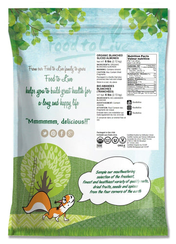 Food to Live Organic Blanched Sliced Almonds, Non-GMO, Vegan, 6 lb Bulk