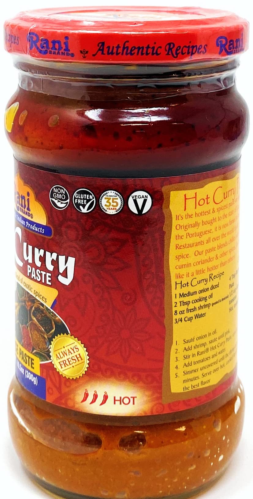 Rani Curry Paste Hot (Spice Paste) 10.5Oz (300G) Glass Jar ~ No Colors | All Natural | Non-Gmo | Vegan | Gluten Free | Indian Or