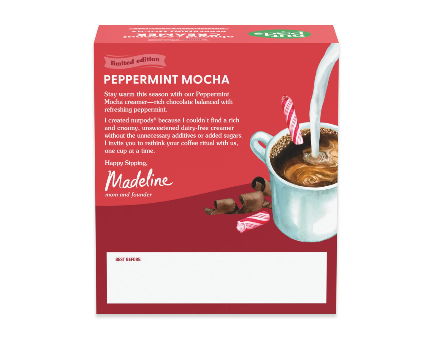 nutpods Peppermint Mocha  (3-Pack)  Unsweetened Dairy-Free Creamer  Made from Almonds and Coconuts  Whole30  Gluten Free  Non-GMO  Vegan  Kosher