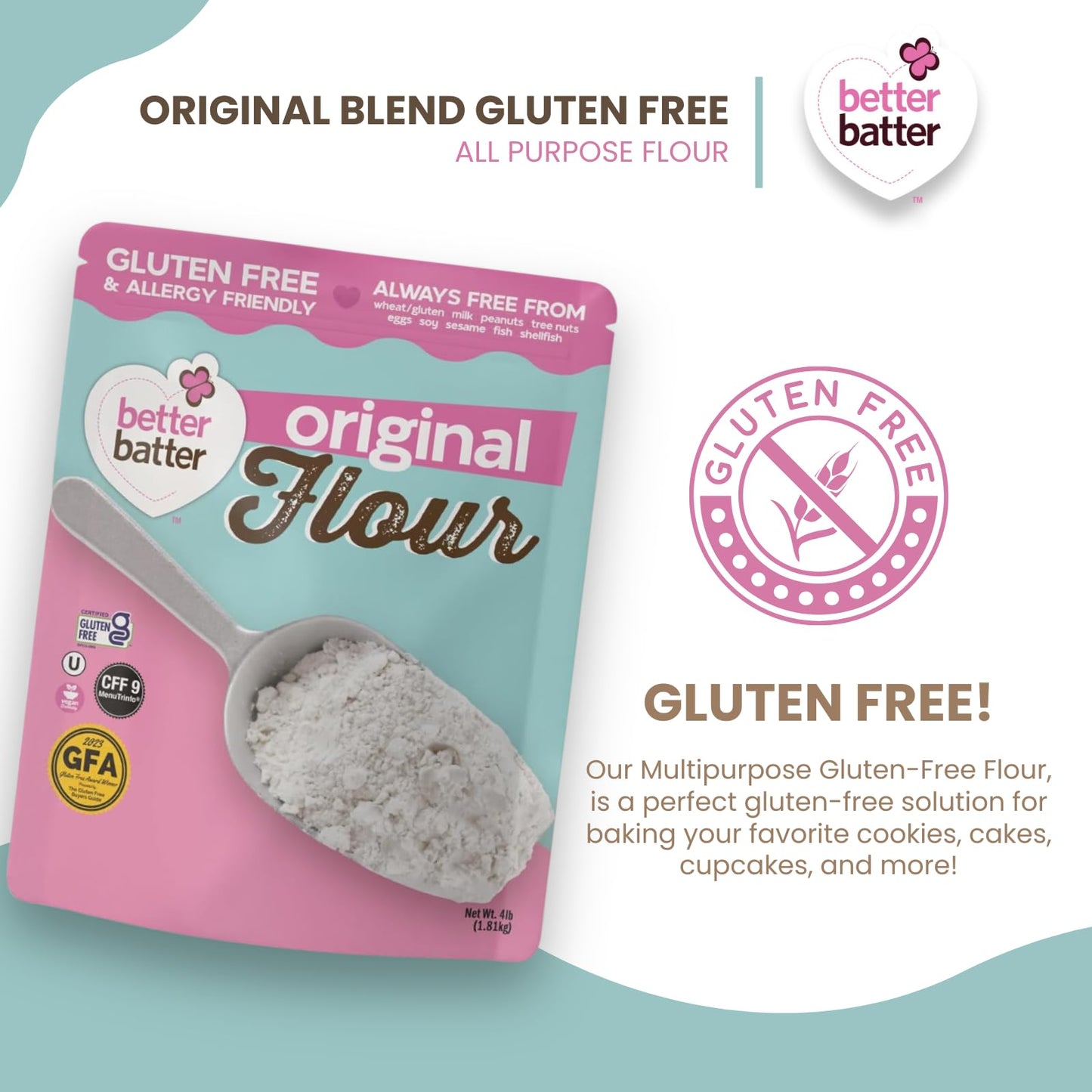 Better Batter Original Blend Multipurpose Certified Gluten-Free Flour, Top 8 Allergen Free, Cup for Cup Baking Alternative to Or