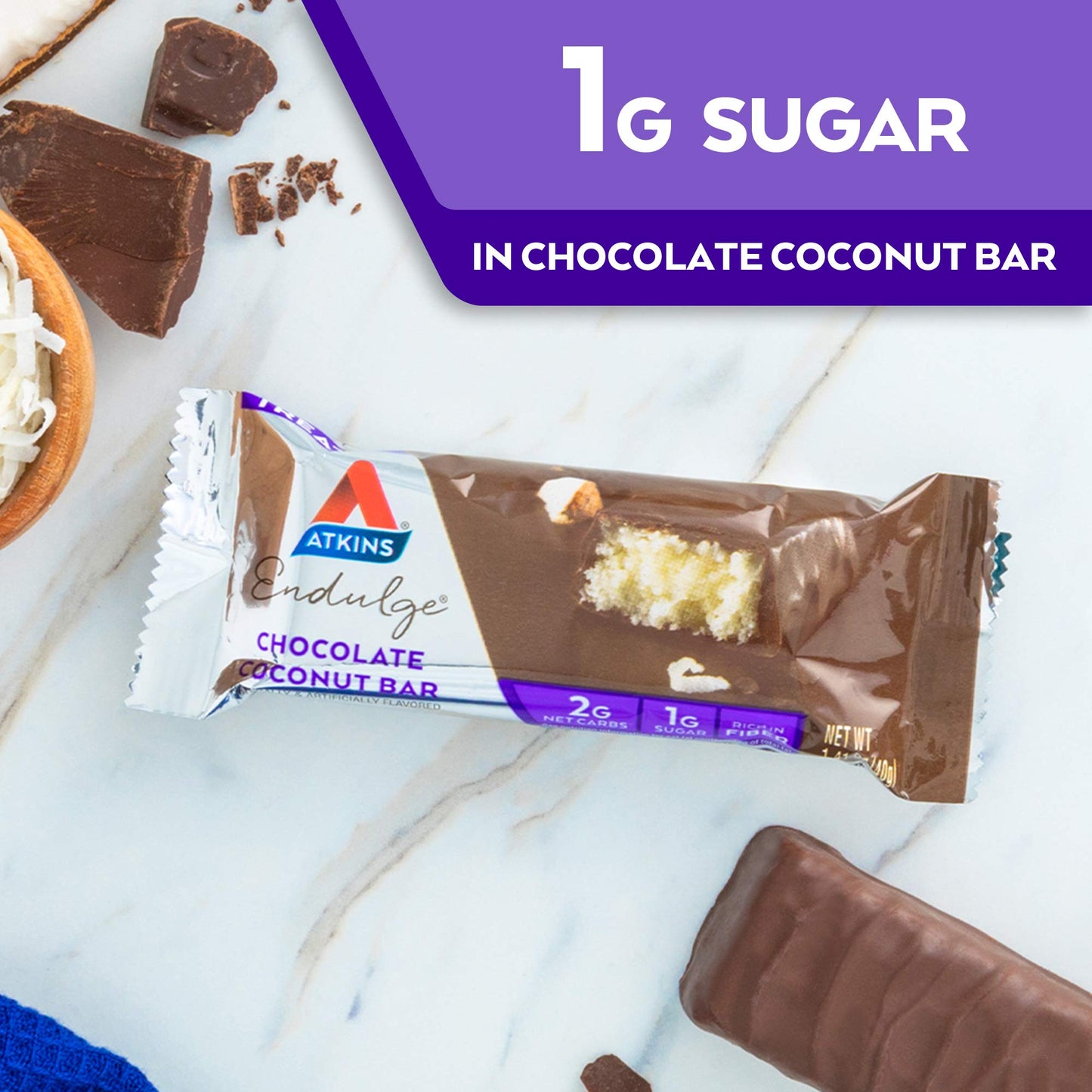 Atkins Endulge Chocolate Coconut Bar, Dessert Favorite, High In Fiber, 1G Sugar, 10 Count