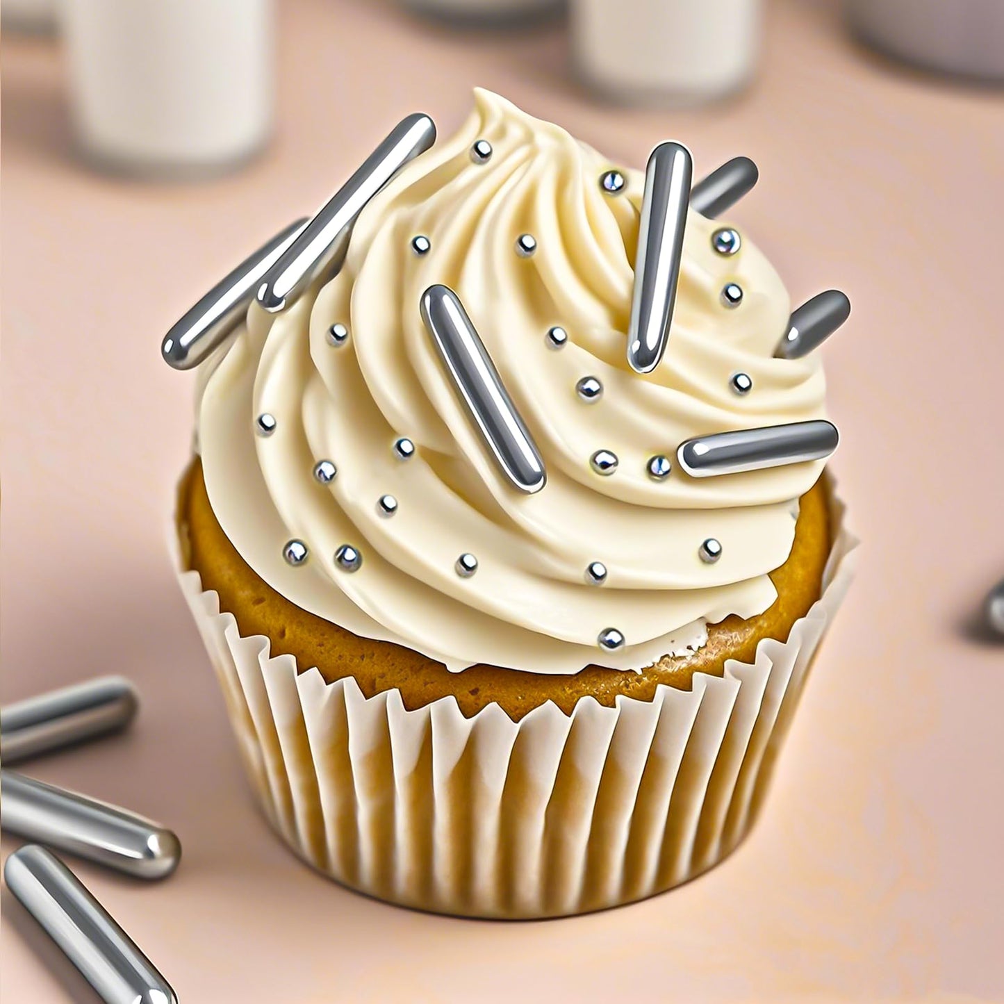Silver Pearl Rods Sprinkles, Twisweet Edible Sugar Sprinkles for Cake Decorating Mix Size Candy Pearls for Baking Cake Topper Ic