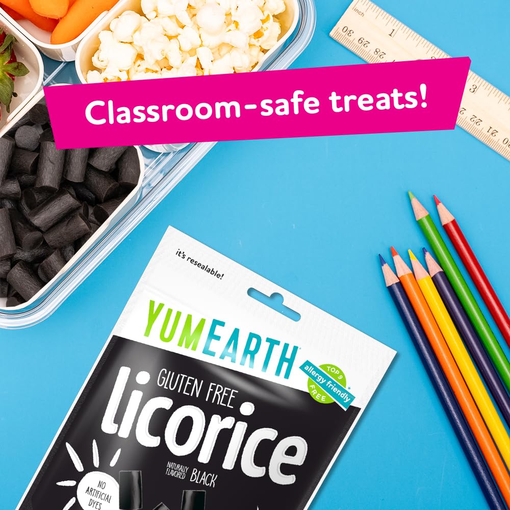 YumEarth Organic Gluten Free Black Licorice Snack Packs, 5 Ounce (Pack of 6) - Vegan, Non-GMO, Allergy Friendly, No Artificial Flavors or Dyes
