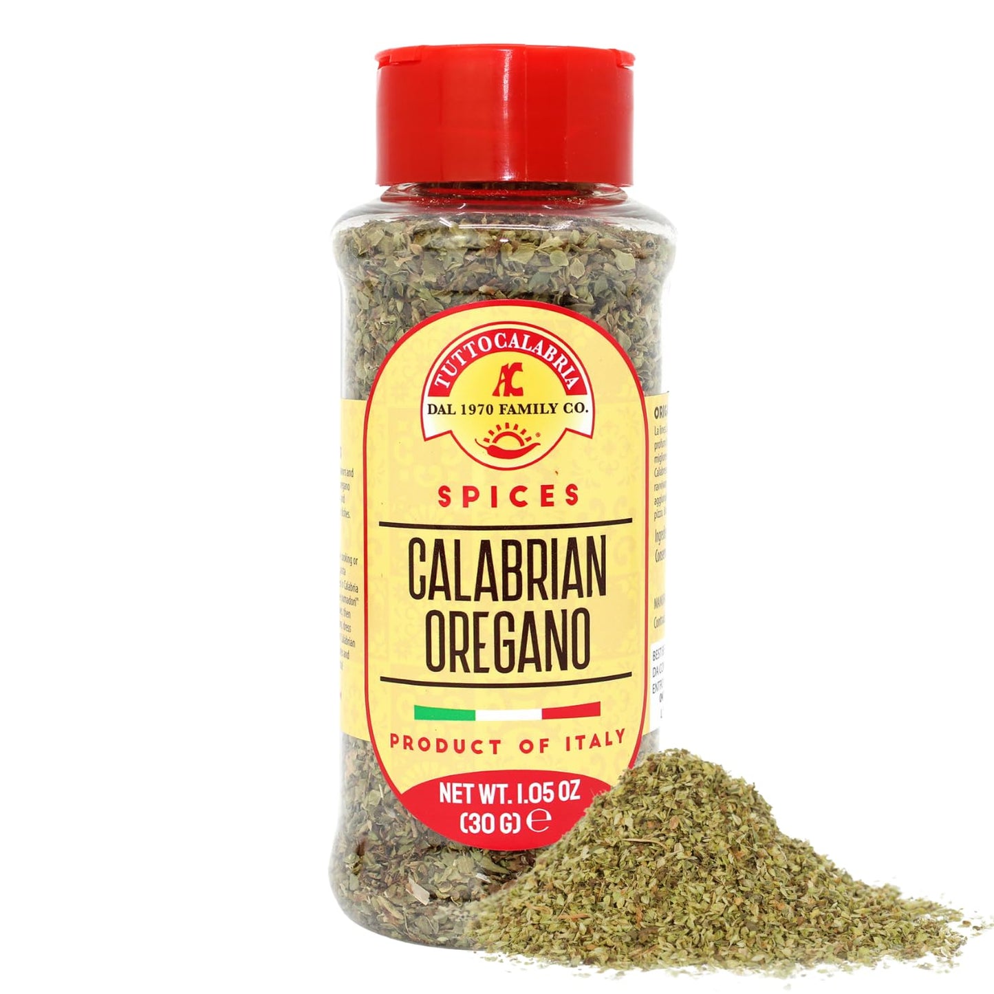 TUTTOCALABRIA Oregano, Calabrian Dried Oregano Flakes, Shaker, Italian Seasoning & Spices, 30 gm All Natural, Non-GMO, Product o