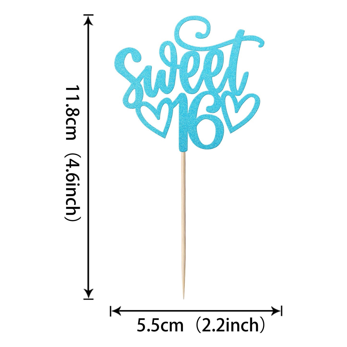 YCTHUNFISH 24 Pack Cupcake Toppers Glitter Sixteen Happy 16th Birthday Decorations Light Blue Bamboo
