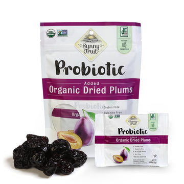 Sunny Fruit Organic Probiotic Prunes - 1 Bag (5 Individual Portion Packs) | No Preservatives  No Sugar Added | Convenient Dried Plums Snack With Live Probiotics | Organic  Non-Gmo  Kosher  Halal